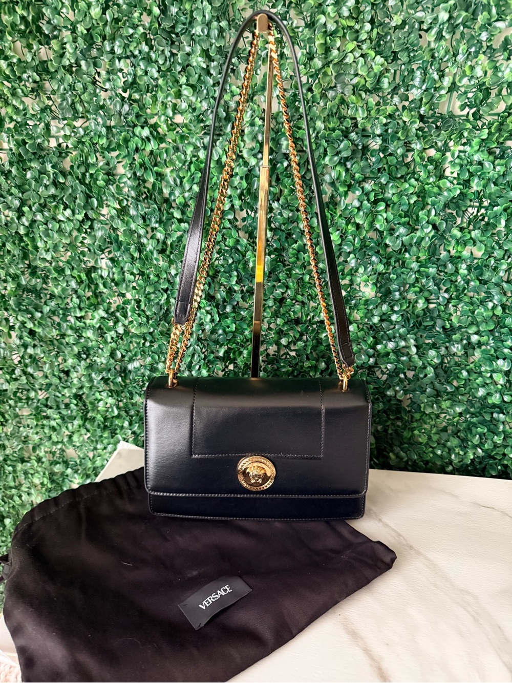 Versace Black Leather Shoulder Bag with Gold Medusa New with Dustbag and COA
